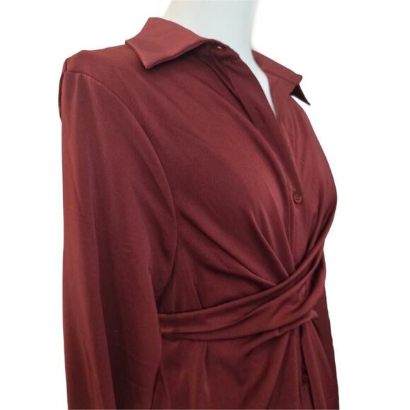 Women's Burgandy Maxi Shirt Wrap dress Sz. S/M - Picture 4 of 8